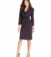 Tahari by ASL's birdseye tweed skirt suit means business. The subtle slit in front and belted waist give it a feminine twist.