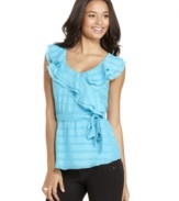 Commit 100% to adorable style with this striped and ruffled top from BCX – a dainty companion to your trusty jeans!