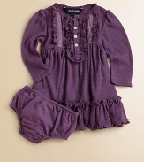 This adorable pointelle-knit Henley dress features ruffle and lace trim along the front for a girly look.Ribbed crewneck with scalloped embroideryLong sleevesButton-frontEmpire waistRuffled hemCottonMachine washImported Please note: Number of buttons may vary depending on size ordered. 