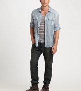 Urban cool and edgy simply defines these dirty-washed cotton jeans that lend a beaten-up, well-worn look.Four-pocket styleZip flyInseam, about 33CottonMachine washImported