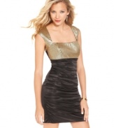 Sleek and elegant: Speechless combines a gold-sequin bodice with an alluring back cutout on a dress that steals the show.