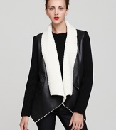 Give new direction to your capsule collection with this luxe San Edelman sherpa-lined wrap coat and exude modern edge every day.