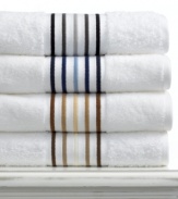 The rich spectrum of color in this intricately embroidered Greenwich Stripe bath towel from Lauren by Ralph Lauren offers an elegant touch over pure, soft cotton.