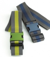 This colorful luggage strap is a presence in any airport. Not only will it make your luggage easy to identify, but it keeps bulging bags securely closed even in stressful handling situations.