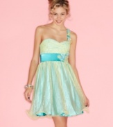 Flowers and sequins unite on this sweet, one-shoulder dress from XOXO – a great party frock with loads of girlish charm!