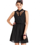 Lattice cutouts supply this femme a-line dress with major downtown edge! From Material Girl.