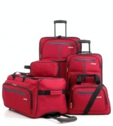 Spend your budget on the trip, not on getting there. Incredibly affordable and incredibly well-designed, this set is for any seasoned traveler who wants style and function that go the distance. Two durable uprights, a rolling duffel, tote and travel kit with built-in features that make a world of difference on the go. 3-year limited warranty.