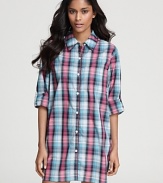 Whether you wear the sleeves long or rolled up, you will feel nothing but comfort in this plaid sleepshirt from DKNY.