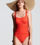 Elevate your poolside portfolio with Profile's solid one piece swimsuit. With a classic look and ruched detailing, this style is chic under a loose white shirt and straw fedora.