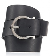 Leather belt with matte finish. Signature gancini buckle and leather keeper. Logo stamped on buckle.