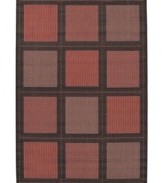 A handsome windowpane pattern in terra cotta and black gives this Couristan rug classic appeal. With a flat weave construction woven of recyclable polypropylene, the indoor/outdoor rug is ultradurable and mildew resistant, making it the perfect choice for entryways, patios, mudrooms and beyond.