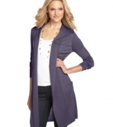 August Silk's longer-length cardi makes a dramatic statement! Play up the fluid drape by pairing it with fitted pieces.