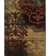 Art school smarts. Brushstrokes, stenciled graphics and layered color effects create an innovative composition in this Yorkville area rug. A streamlined, low-cut pile and durable construction offer a handsome, lasting finish to any room. (Clearance)