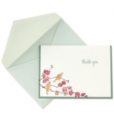A beautiful gesture, Flowering Branches thank you cards help you express appreciation for a special gift, thoughtful friend and spring. Birds twitter from the top of cherry blossoms in a colorful lithograph print on pearl-white paper from Crane.