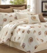 Life's a beach with Kemp's Bay comforter sets from Tommy Bahama offering a calming coastal look that will brighten up any bedroom. An ornate seashell pattern sits upon a ground of a tonal sea creature design all in ivory and tan hues for a feeling of laid-back comfort.