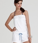 Make a sporty statement with this terry cloth romper from Splendid. Off the beach, this keyhole playsuit pounds the boardwalk with flip flops and shades.