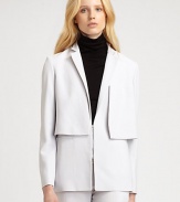 Trompe l'oeil in its truest form, this structured jacket has a front overlay that creates a layered look. Notched lapelsFront zipperLong sleevesFront zippered slash pocketsBack vent73% viscose/24% virgin wool/3% elastaneDry cleanImported of Italian fabricModel shown is 5'10 (177cm) wearing US size 2.
