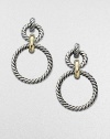 From the Cable Classics Collection. A sophisticated, drop style crafted in sterling silver with radiant 18k gold accents. Sterling silver18k goldDrop, about 1¼Post backImported 