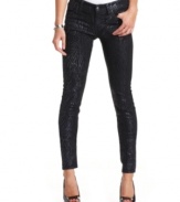 Go metallic in these snakeskin-print skinny jeans from Jessica Simpson! Looks great with sky-high heels for an edgy night-out look.