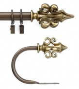 With stately appeal, the Alexis window drapery rod features a traditional Fleur-de-Lis resin finial in a beautiful antique finish and coordinates with the Alexis window hardware collection.