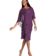 SL Fashions' petite tiered dress is elevated by a beautifully beaded sheer cape.
