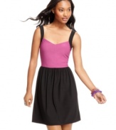 Colorblock your way to chic day style with this two-toned a-line dress from BeBop! Pairs great with pumps or flats for a flirty look that's totally trend-right!