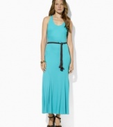 Lauren by Ralph Lauren's sleek jersey maxi dress is crafted with a modern racerback, a chic full skirt and a belt.