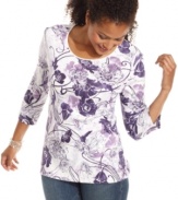 Let style bloom in Karen Scott's floral-printed top. Rendered in a regal purple, it's a great look at a great price!
