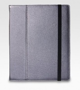 Hinged leather cover folds back to create a stable easle, allowing you to work horizontally or vertically. Four inner leather-wrapped corners and a chamois-cloth lining secure and protect your iPad.Hand-crafted leather8W X 9¾HMade in USA