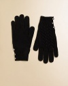 Warm and breathable cotton gloves are knit in a classic cabled stitch and finished with crystal buttons at the cuffs.Cable-knit with ribbed cuffs and crystal button detailCotton/WoolHand washImported
