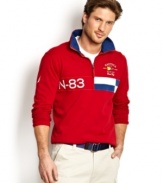 Capitalize on sea-faring style with this nautical-inspired half-zip sweatshirt from Nautica.