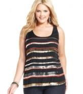 A beaded front highlights DKNY Jeans' sleeveless plus size top-- wear it alone or as a layer.