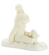 A playful chickadee gets snuggly with the help of this caring Snowbabies figurine. Crafted of porcelain bisque from Department 56.