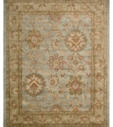For the Jaipur collection Nourison uses a unique herbal wash to create the silky sheen and antique appearance of these fine wool rugs. In stunning aqua with blooms and vines aplenty, the rug enhances your home with lavishly elegant style.