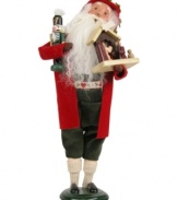Complete with Christmas lederhosen, the German Santa figurine is filled with spirit, bestowing traditional wooden toys with all the handcrafted charm of Byers' Choice.