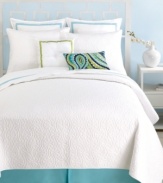 Reminiscent of the whitewashed architecture of the Greek island of Santorini, this Trina Turk coverlet features white-on-white quilted details for a clean, bright look.