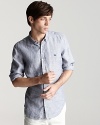 Crisp linen chambray is rendered in a warm-weather essential from Burberry.