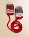 Secured by a loss-prevention string, these striped mittens are crafted from a wool-rich blend that's bound to keep them cozy. Attached loss-prevention string70% polyester/30% woolHand washImported