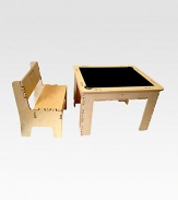 Perfectly sized and beautifully constructed this sturdy table's top reverses from a chalkboard to a dry-erase board in seconds, with lots of space to store art supplies underneath.Surface reverses from chalkboard to dry-erase boardStorage compartments underneathKid-sized bench included23W X 19D X 15HWoodMade in USA