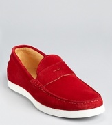 Penny loafers rendered in quality suede and updated with modern, sporty details for a wear-anywhere casual shoe.