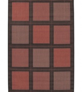 A handsome windowpane pattern in terra cotta and black gives this Couristan rug classic appeal. With a flat weave construction woven of recyclable polypropylene, the indoor/outdoor rug is ultradurable and mildew resistant, making it the perfect choice for entryways, patios, mudrooms and beyond.