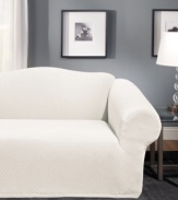 Fresh. Modern. Versatile. Featuring an allover geometric oval pattern, the Stretch Stone loveseat slipcover from Sure Fit gives your furniture a contemporary look, instantly! Ultrasoft stretch fabric is designed to cover hard-to-fit pieces with ease.