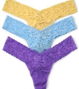 A soft stretchy lace low-rise thong with a thick signature lace waistband in new fashion colors!