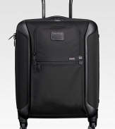 True to Tumi's heritage of innovation and the future of advanced travel design, this lightweight 4-wheel case combines handside protection with our modern, iconic ballistic nylon aesthetics.Zip closureExterior zip compartmentsInterior zip, mesh compartmentsTop carry handleProtective feetBallistic nylon22W x 16H x 10DImported