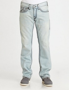 A light, clean hue is accented by requisite contrast topstitching in a straight-leg silhouette for a fresh and stylish ensemble.Five-pocket styleZip flyStitched back flap pocketsInseam, about 32CottonMachine washMade in USA A light, clean hue is accented by requisite contrast topstitching in a straight-leg silhouette for a fresh and stylish ensemble.Five-pocket styleZip flyStitched back flap pocketsInseam, about 32CottonMachine washMade in USA