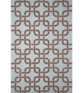 Chain-link chic! Liora Manne combines hand-hooking and hand-tufting techniques to achieve the rich, textural surface of this soft blue and driftwood brown indoor/outdoor rug from the Promenade collection. UV stabilized to minimize fading, the elegant and durable rug is sure to please. Hose off for easy cleaning.