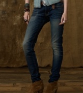 A timeworn pattern updates Denim & Supply Ralph Lauren's sleek skinny jean, rendered in faded and whiskered stretch denim for modern downtown style.