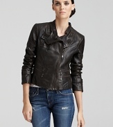 Andrew Marc's leather jacket features a cool, cropped silhouette and modern asymmetric zip for up-to-the-minute style.