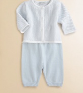 Baby will be cuddle-ready in this precious knit cotton set.Round collarLong sleevesFront buttonsElastic waistCottonMachine washImported Please note: Number of buttons may vary depending on size ordered. 