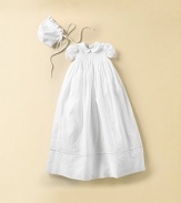 This gown and matching bonnet set is lovely with smocking and lace details, an unforgettable style for that special day. Back button closure Fully lined 33 ½¿ from shoulder to hem Cotton; dry clean Imported FIT RECOMMENDATION: Please note that this style runs small.